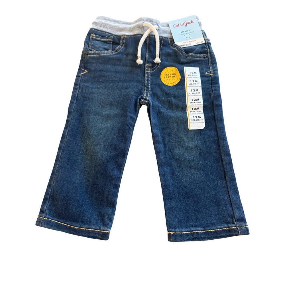 Cat & Jack Baby Boys 12M Easy-On Straight Jeans | Pull-On Denim NEW